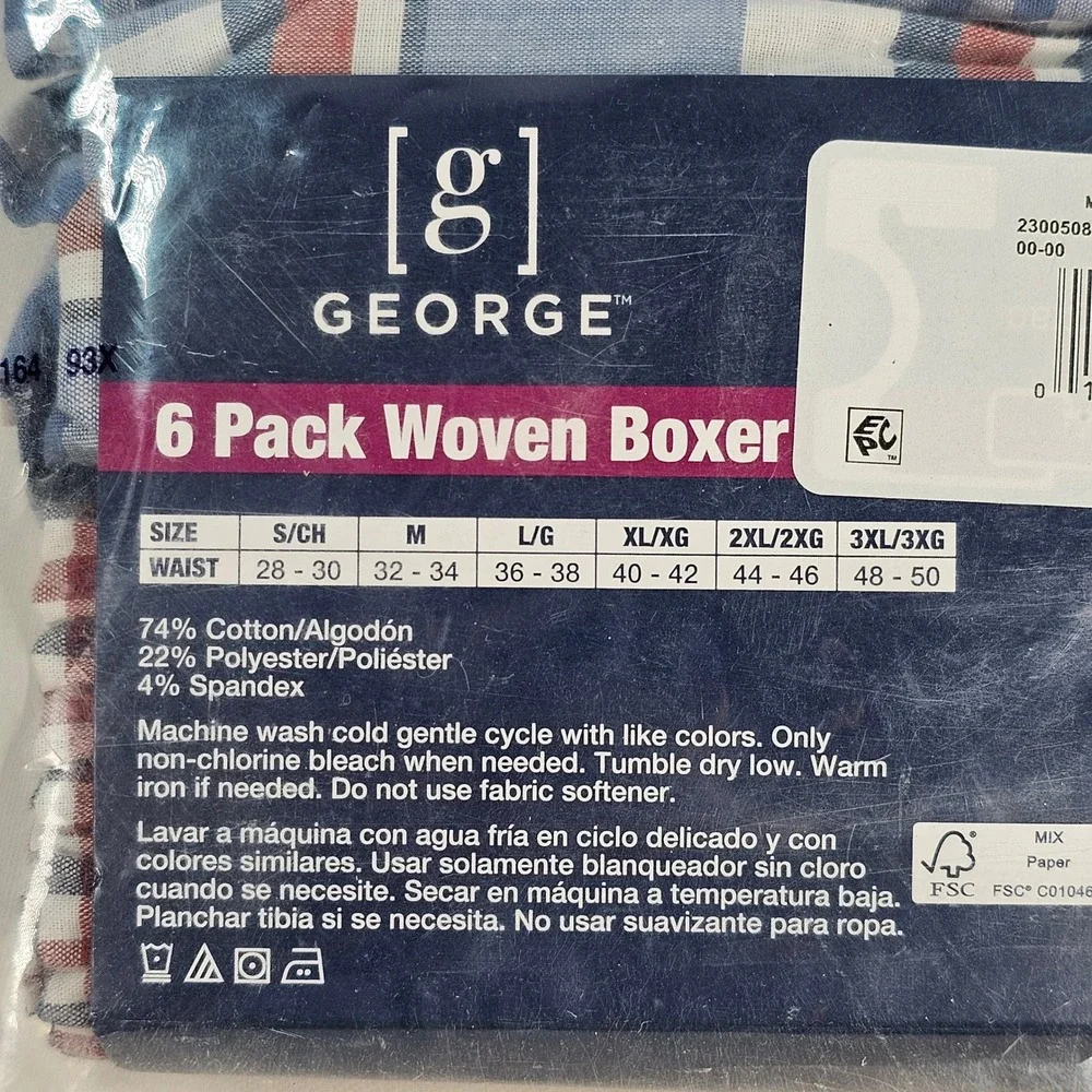 George Mens 5 Pack Woven Boxers Small 28-30 Plaid Gingham Antimicrobial Stretch